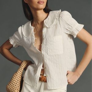 Anthropologie White Pilcro Puff Sleeved Button Up Blouse